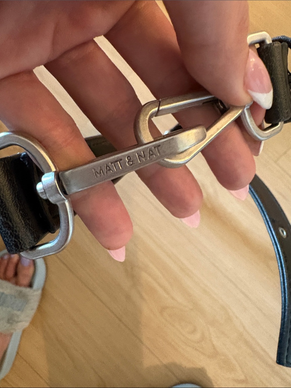 Matt & Nat Black Leather Messenger Strap with Silver Hardware